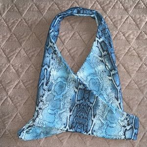 Blue snake skin halter crop top